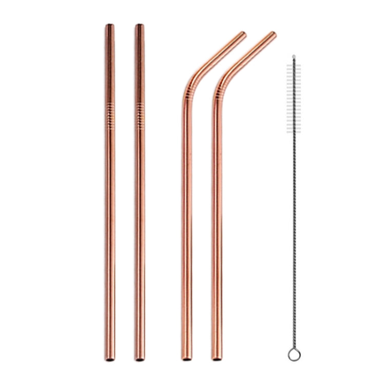 4pcs Reusable Stainless Steel Drinking Straw + Cleaner Brush Set Kit,  215*6mm