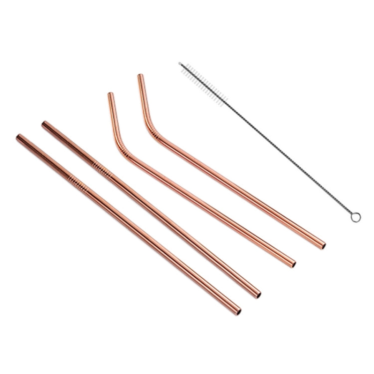 4pcs Reusable Stainless Steel Drinking Straw + Cleaner Brush Set Kit,  215*6mm