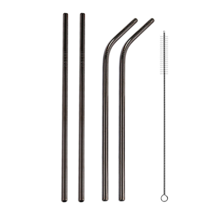 4pcs Reusable Stainless Steel Drinking Straw + Cleaner Brush Set Kit,  266*6mm