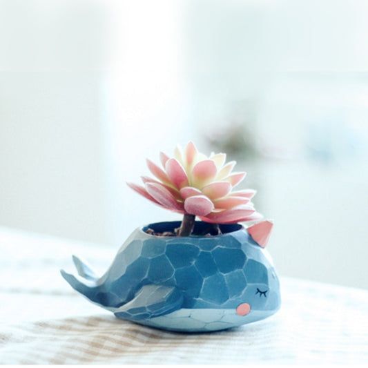 Lovely Home Garden Office Resin Cartoon Animal Whale Shaped Plant Flower Pot Decoration Animal Flower Pots Planter, Whale