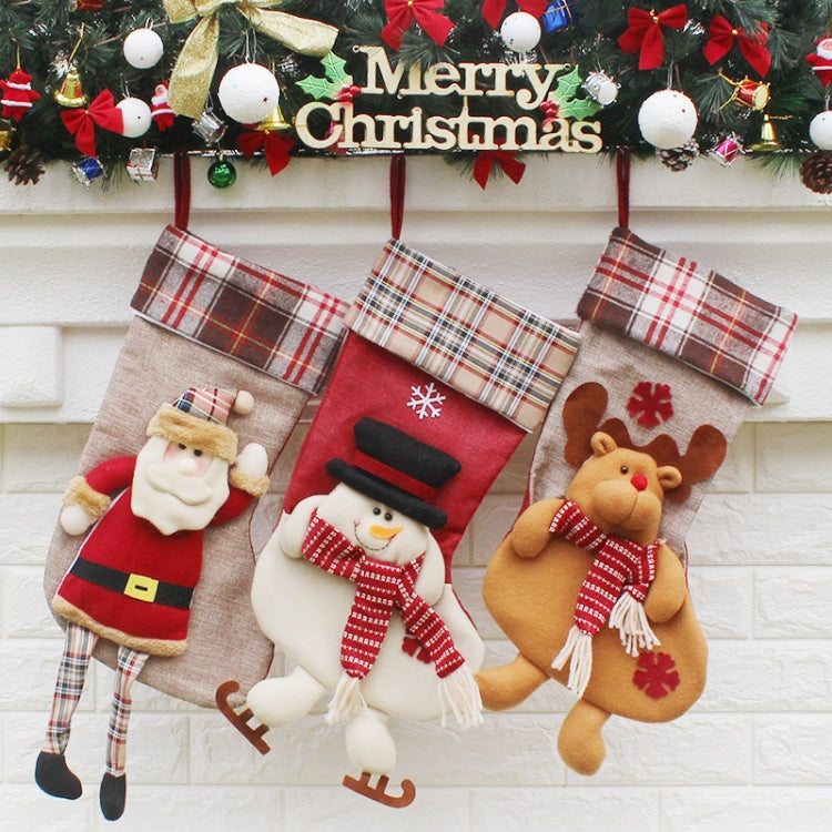 Christmas Ornament Decoration Lattice Cloth Christmas Stocking Gift Bag Pendant, Elk, Snowman, Santa