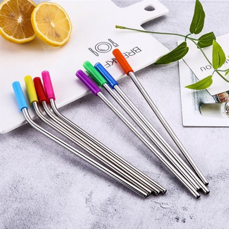 8pcs Reusable Silicone Tips Stainless Steel Drinking Straws + 2pcs Cleaner Brushes Set Kit with Cashmere Bag,  215*6mm, 215*6mm