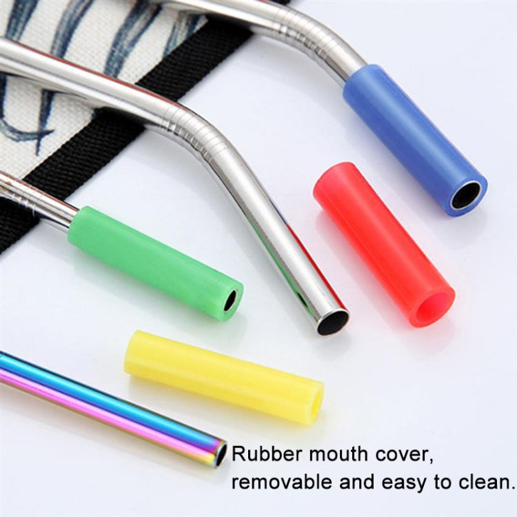 8pcs Reusable Silicone Tips Stainless Steel Drinking Straws + 2pcs Cleaner Brushes Set Kit with Cashmere Bag,  215*6mm, 215*6mm