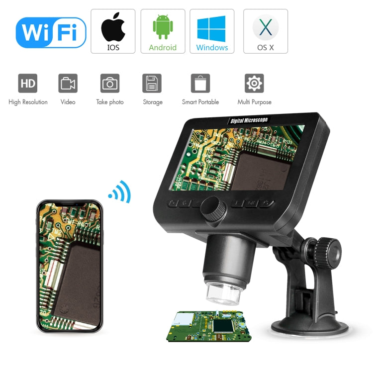 inskam317 1080P 4.3 inch LCD Screen WiFi HD Digital Microscope, Sucker Bracket, Sucker Bracket