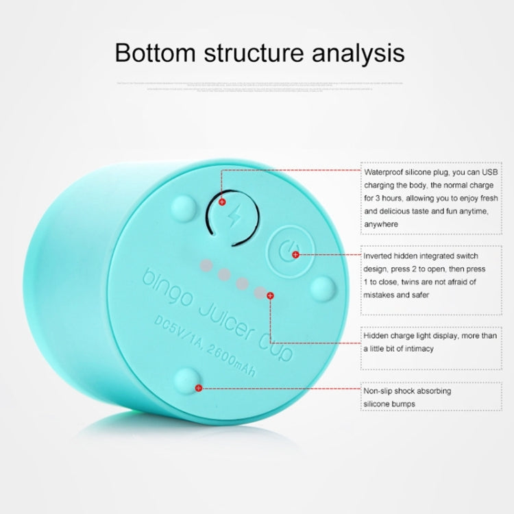 Bingo 500ml Mini Portable USB Rechargeable Electric Juicer Cup  Juicer Blender, 22000 Revolutions Per Minute, 2 Blade Head Blue, 2 Blade Head Purple, 2 Blade Head Red, 2 Blade Head Pink, 2 Blade Head Green