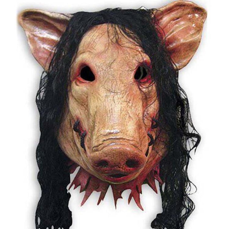Halloween Mask Latex Pig Head Cap Halloween Festival Party Fancy Pig Face Masquerade Masks with Hair, Pig Head