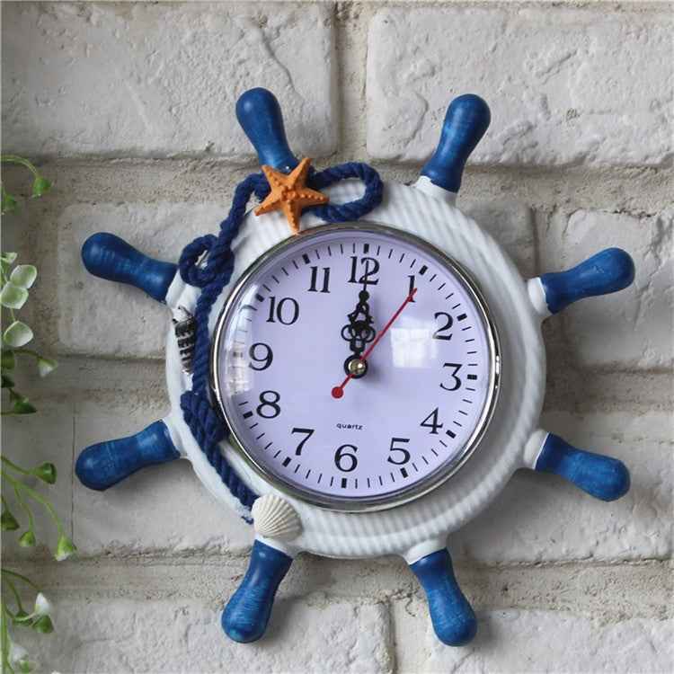 Wooden Helmsman Ship Wheel Shape Decorative Living Room Wall Clock, Size: 22*22*2.5cm