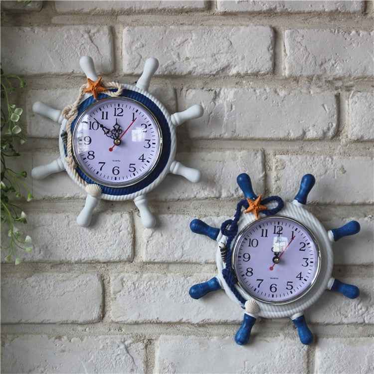 Wooden Helmsman Ship Wheel Shape Decorative Living Room Wall Clock, Size: 22*22*2.5cm