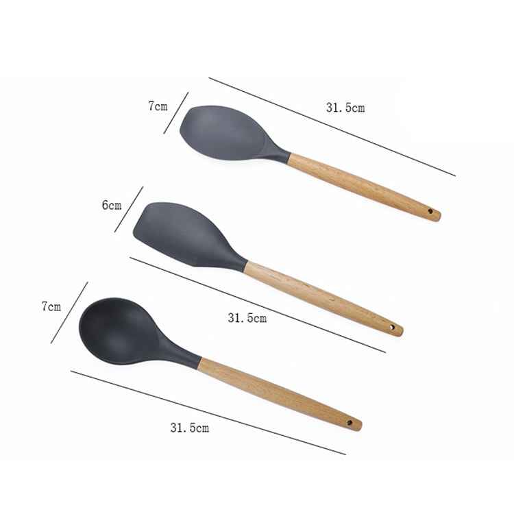 kn082 11 in 1 Wooden Handle Silicone Kitchen Tool Set with Storage Bucket