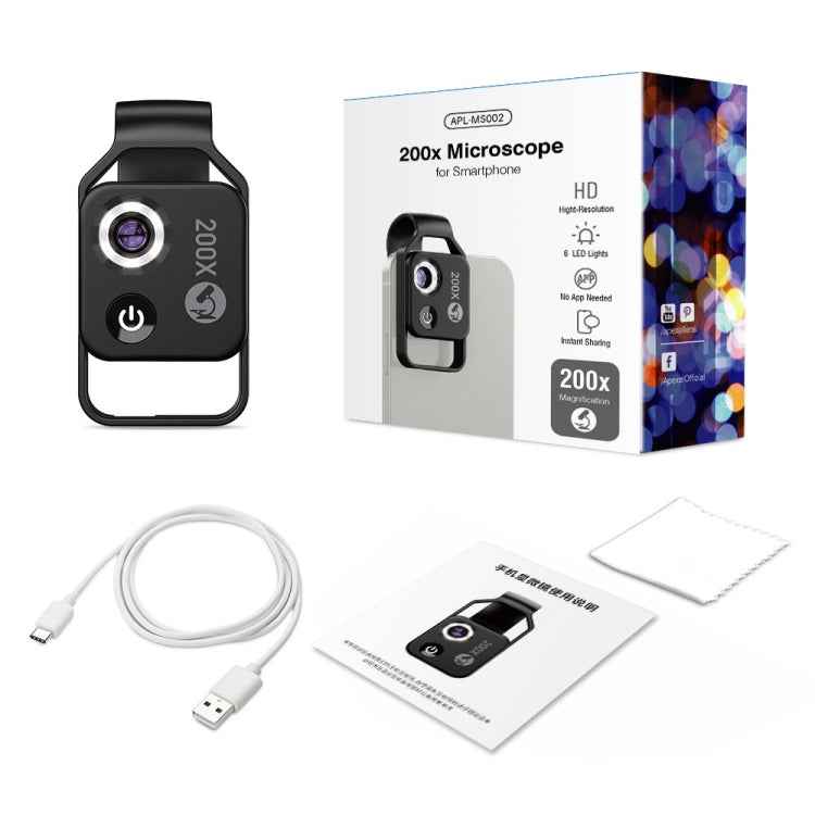 APEXEL APL-MS002BK 200X HD Universal Portable Mobile Phone Microscope with LED Light