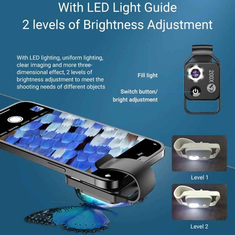 APEXEL APL-MS002BK 200X HD Universal Portable Mobile Phone Microscope with LED Light
