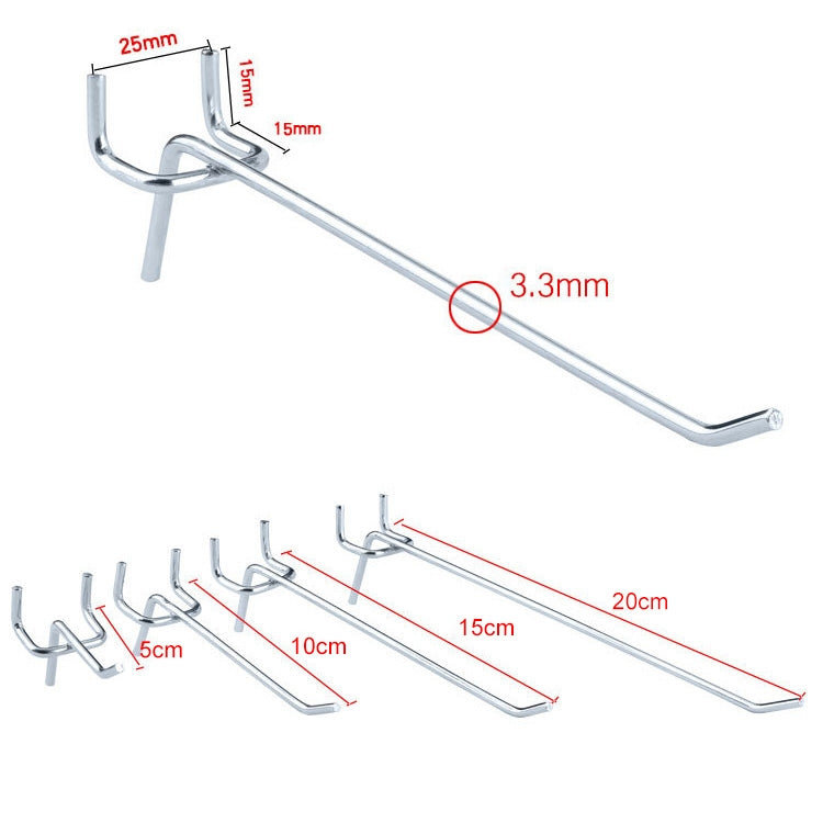10pcs Supermarket Clothing Shop Pegboard Slat Wall Hook Shelf Hole Plate, Hole Pitch: 2.5cm, Length: 5cm, Wire Diameter: 3.3mm