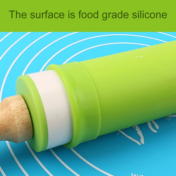 kn055 Solid Wooden Handle Silicone Rolling Pin Non-stick Food Dumpling Stick, Length: 38cm, Random Color Delivery