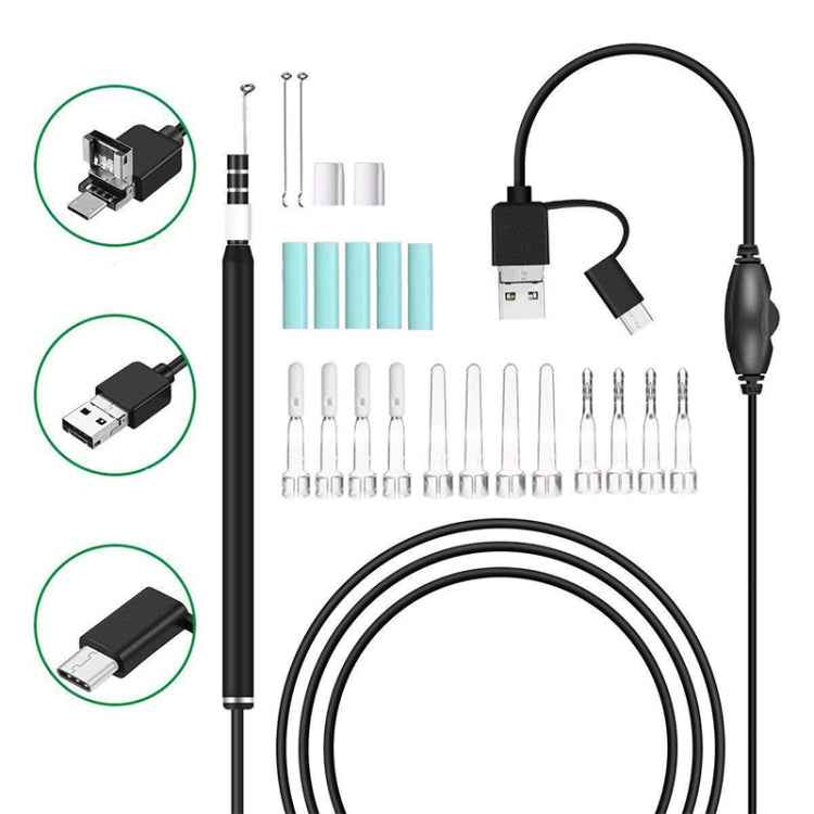 i95 3 in 1 USB Ear Scope Inspection HD 0.3MP Camera Visual Ear Spoon for OTG Android Phones & PC & MacBook, 1.75m Length Cable
