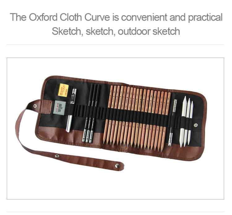 Beginner Sketching Tools (18 PCS Sketching Pencils + Charcoal Pencil + Erasers + Pen Curtain + Art Knife) Sketching Set
