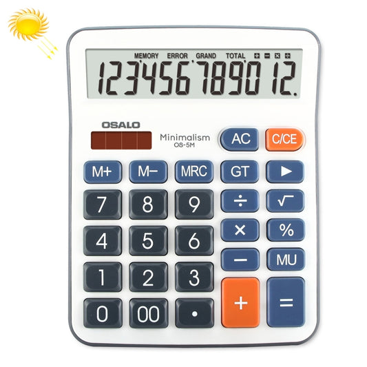 OSALO OS-5M 12 Digits Desktop Calculator Solar Energy Dual Power Calculator, OS-5M
