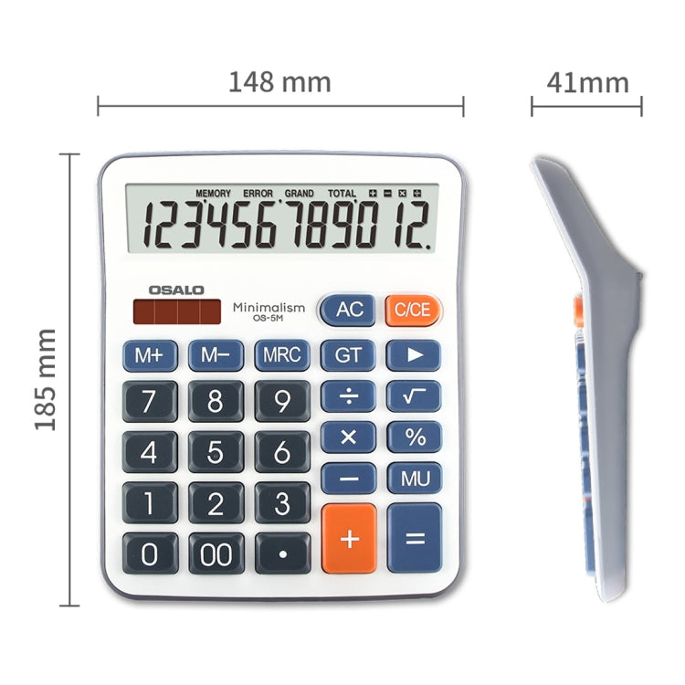 OSALO OS-5M 12 Digits Desktop Calculator Solar Energy Dual Power Calculator, OS-5M