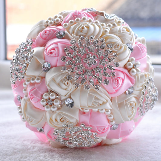 Wedding Holding Pearl Diamond Flowers Bridal Bouquet Accessories Bridesmaid Rhinestone Party Wedding Decoration Supplies, Diameter: 20cm, D453, D453 Milk White + White, D453 Milk White