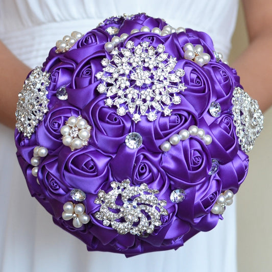Wedding Holding Pearl Diamond Flowers Bridal Bouquet Accessories Bridesmaid Rhinestone Party Wedding Decoration Supplies, Diameter: 20cm