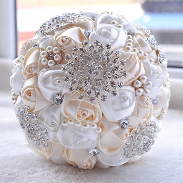 Wedding Holding Pearl Diamond Flowers Bridal Bouquet Accessories Bridesmaid Rhinestone Party Wedding Decoration Supplies, Diameter: 20cm, D453, D453 Milk White + White, D453 Milk White