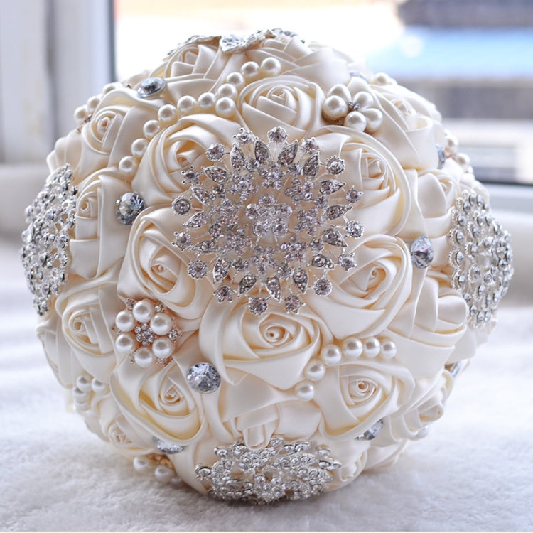 Wedding Holding Pearl Diamond Flowers Bridal Bouquet Accessories Bridesmaid Rhinestone Party Wedding Decoration Supplies, Diameter: 20cm, D453, D453 Milk White + White, D453 Milk White