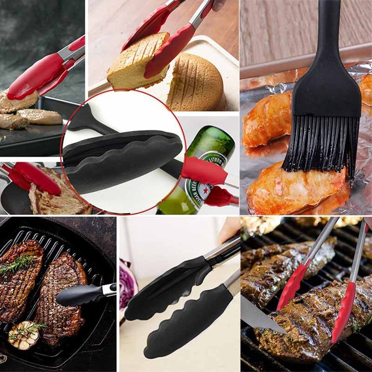 9 inch Silicone Non-slip Food Bread Barbecue BBQ Clip Tongs Kitchen Tools