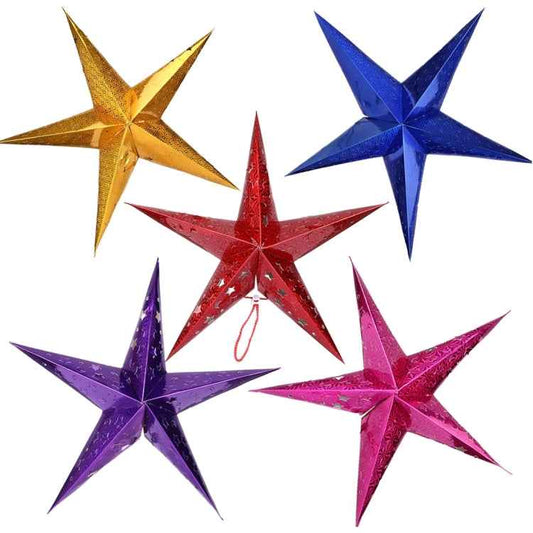 30cm Diagonal (Full Extended) Christmas Decoration 3D Holographic Paper Pentagram, Random Color Delivery, 40cm