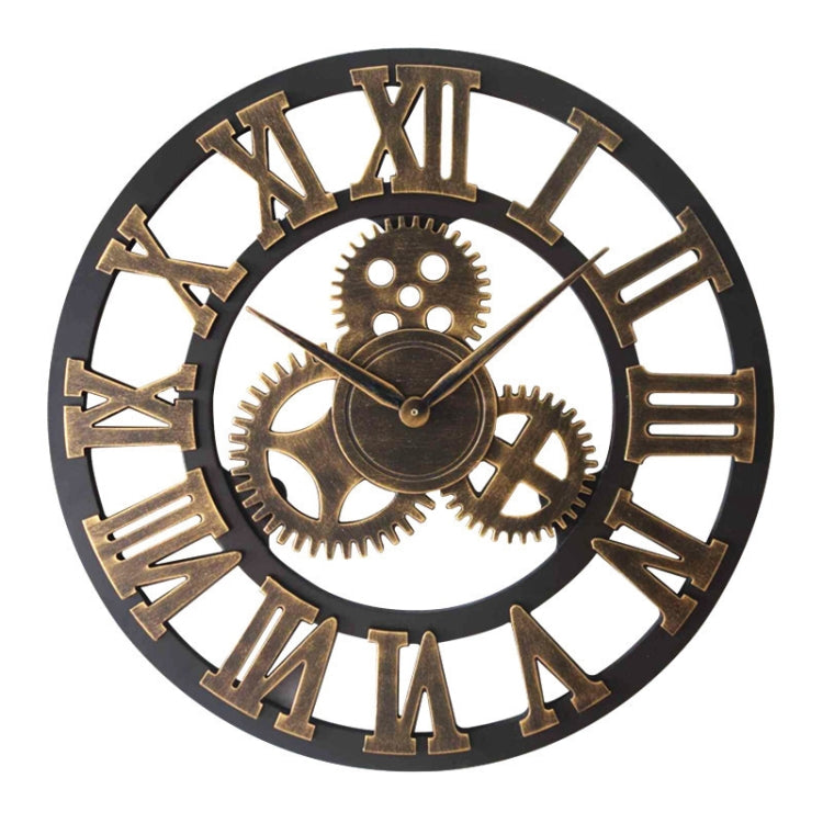 Retro Wooden Round Single-sided Gear Clock Rome Number Wall Clock, Diameter: 40cm