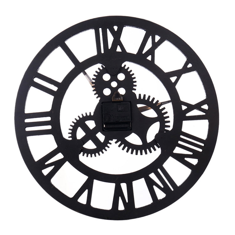 Retro Wooden Round Single-sided Gear Clock Rome Number Wall Clock, Diameter: 40cm