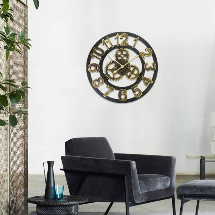 Retro Wooden Round Single-sided Gear Clock Number Wall Clock, Diameter: 50cm, Number 50cm