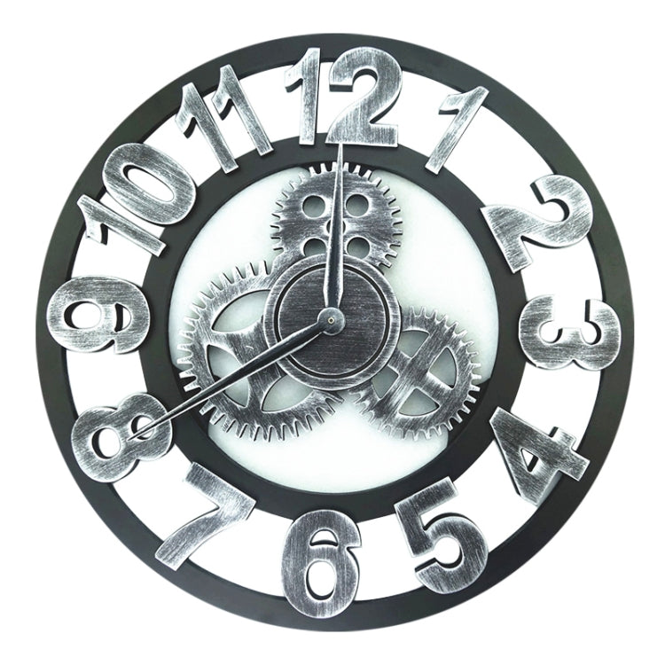 Retro Wooden Round Single-sided Gear Clock Number Wall Clock, Diameter: 50cm, Number 50cm