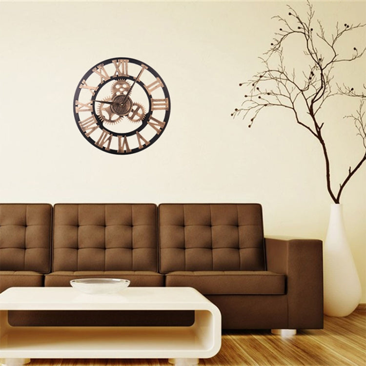 Retro Wooden Round Single-sided Gear Clock Rome Number Wall Clock, Diameter: 58cm