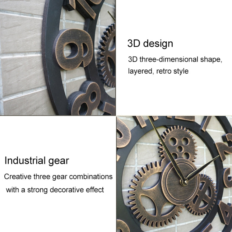 Retro Wooden Round Single-sided Gear Clock Rome Number Wall Clock, Diameter: 80cm