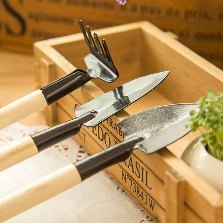 4pcs Rake Shovel Digging Trowel 3 in 1  Wooden Handle Metal Head Mini Garden Plant Tool Gardening Tool
