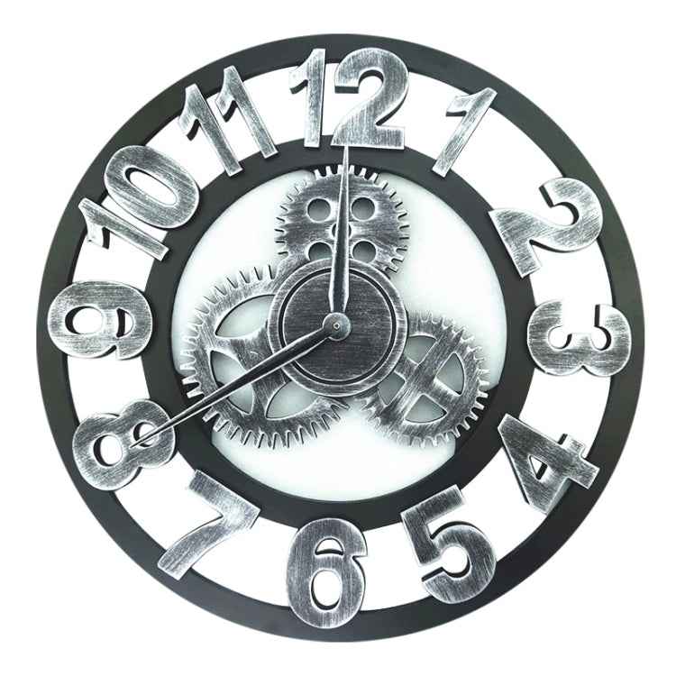 Retro Wooden Round Single-sided Gear Clock Arabic Number Wall Clock, Diameter: 30cm