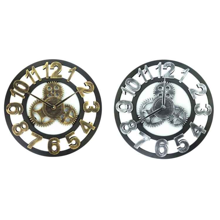 Retro Wooden Round Single-sided Gear Clock Arabic Number Wall Clock, Diameter: 30cm