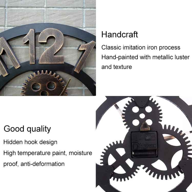 Retro Wooden Round Single-sided Gear Clock Arabic Number Wall Clock, Diameter: 30cm