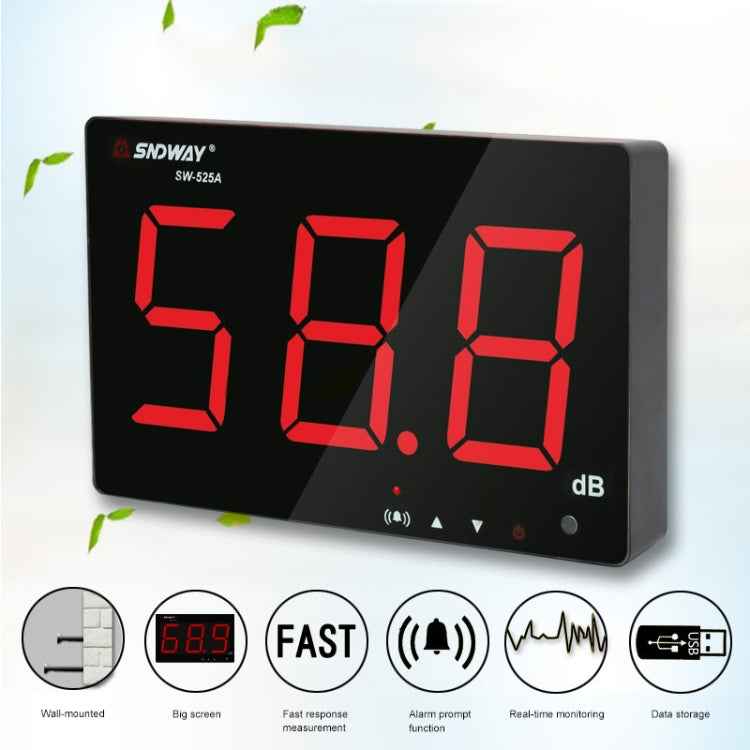 SNDWAY SW526A Wall-mounted DB Sound Level Meter Noise Tester with Large Screen 18-inch Display