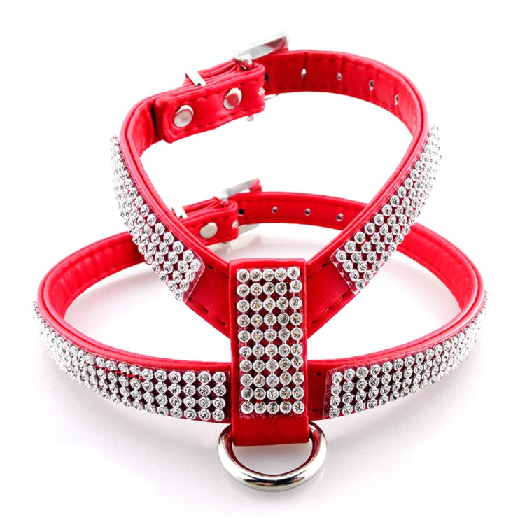 Rhinestone PU Soft Breathable Dog Harness Pet Vest Dog Chest Strap Leash Dog Collar, Size: M