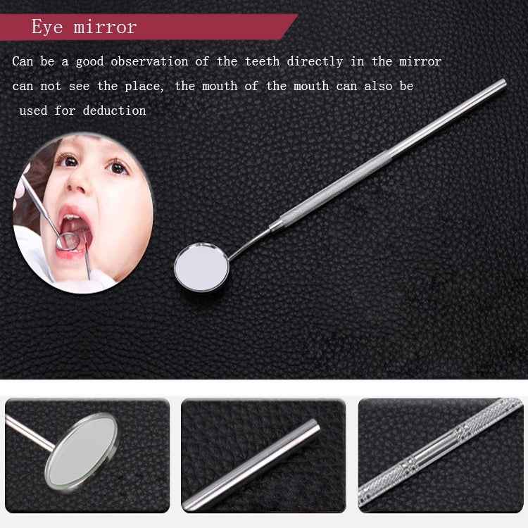 6 in 1 Dental Tool Set (Stainless Steel Probe + Hoe-shaped Dentist + Sickle Dentist + Tooth Stain Rejection Device + Dental Tweezers + Mouth Mirror)