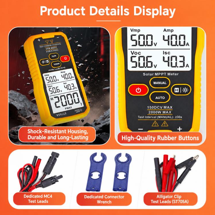 SMART SENSOR ST705 1000W Solar Panel Tester Meter MPPT Photovoltaic Multimeter, ST705