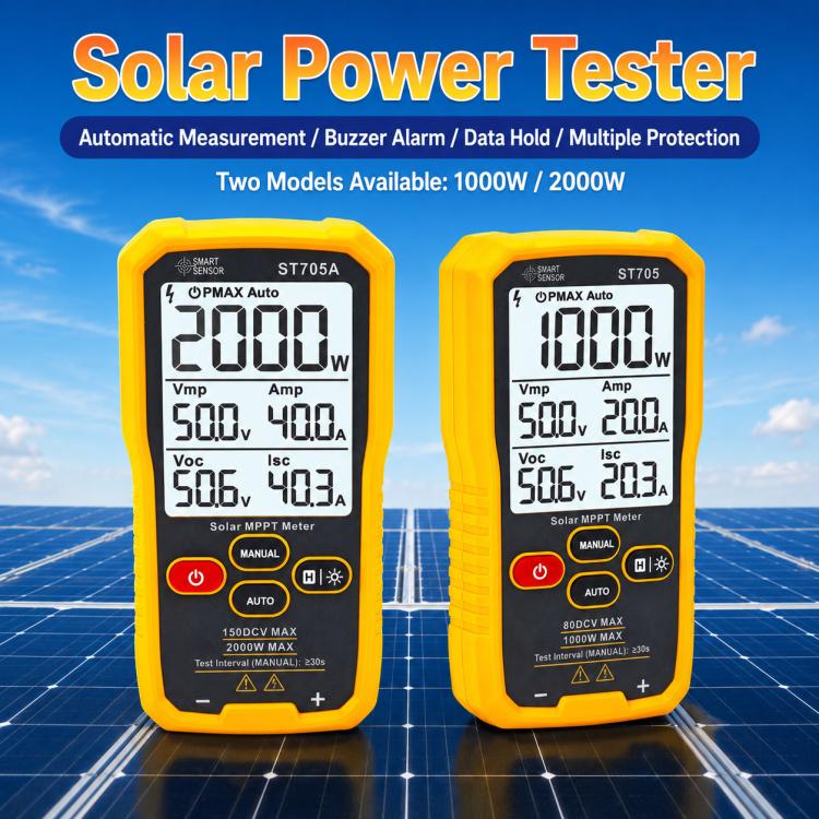 SMART SENSOR ST705A 2000W Solar Panel Tester Meter MPPT Photovoltaic Multimeter, ST705A