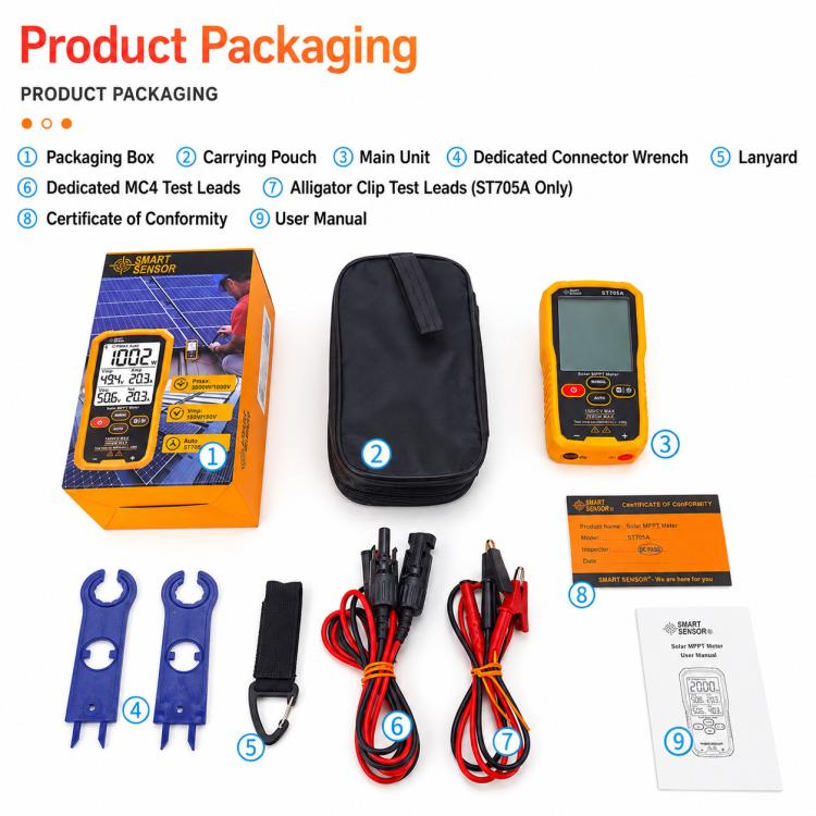 SMART SENSOR ST705A 2000W Solar Panel Tester Meter MPPT Photovoltaic Multimeter, ST705A