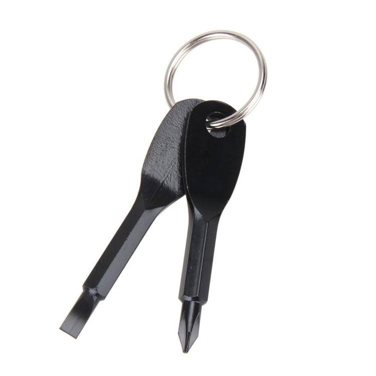 Outdoor Portable 2 in 1 Slotted + Cross Screwdriver Set Tool with Keyring, 2 in 1 (Black), 2 in 1 (Silver)