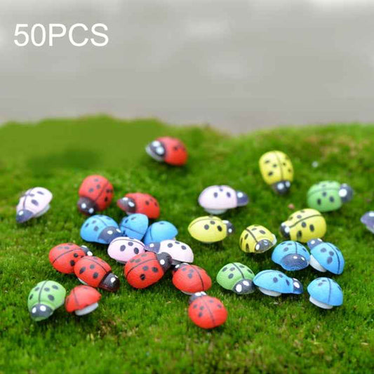 50pcs Mixed Color Wooden Cabochons Ladybug for Decoration Wood Ladybug Decoration Crafts Micro-landscape Ornaments Accessories Multi-meat Ornaments