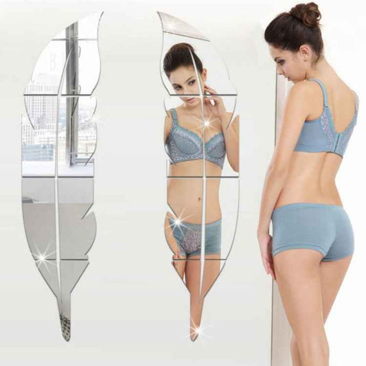 DIY Feather Style Acrylic Mirror Wall Stickers Home Room Mural Decoration Art Wall Sticker, Size: 18*73cm