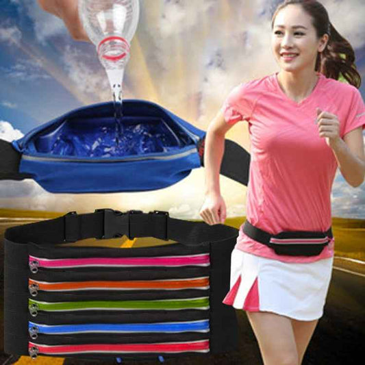 Multifunctional Outdoor Sports Waterproof High Stretch Faux Leather Fabric Single Waist Bag with Night Reflective Strip, Random Color Delivery
