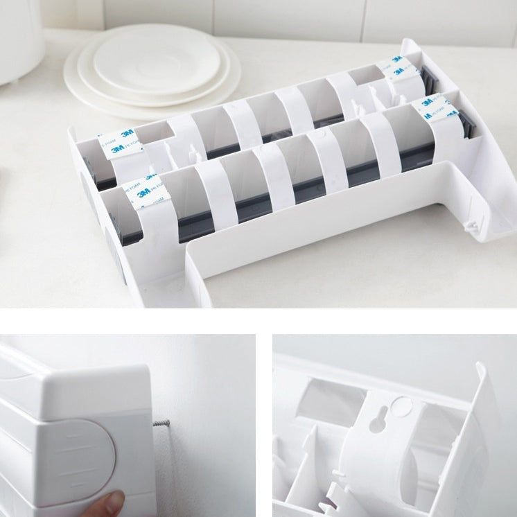 Kitchen Wall Mounted Cling Film Holder Wrap Storage Rack Hanger Rack Cutting Device, Size: 39 x 10 x 24cm, Grey, Khaki