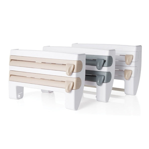 Kitchen Wall Mounted Cling Film Holder Wrap Storage Rack Hanger Rack Cutting Device, Size: 39 x 10 x 24cm, Grey, Khaki
