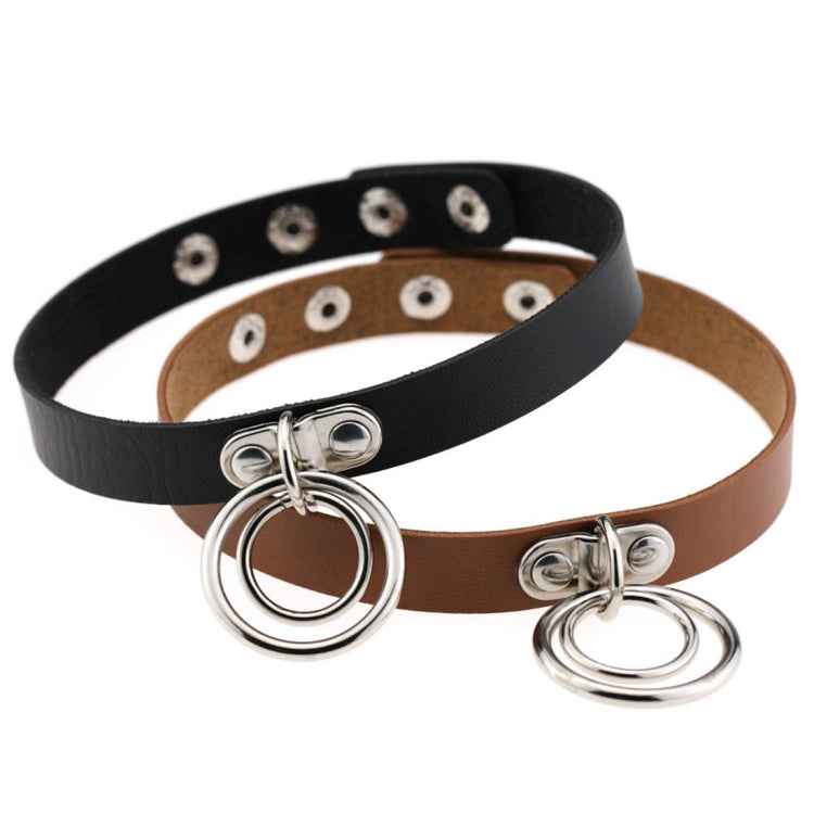 2 PCS European and American Rock Punk Nightclub Street Dancing Dual-ring Leather Collar Necklace, Random Color Delivery